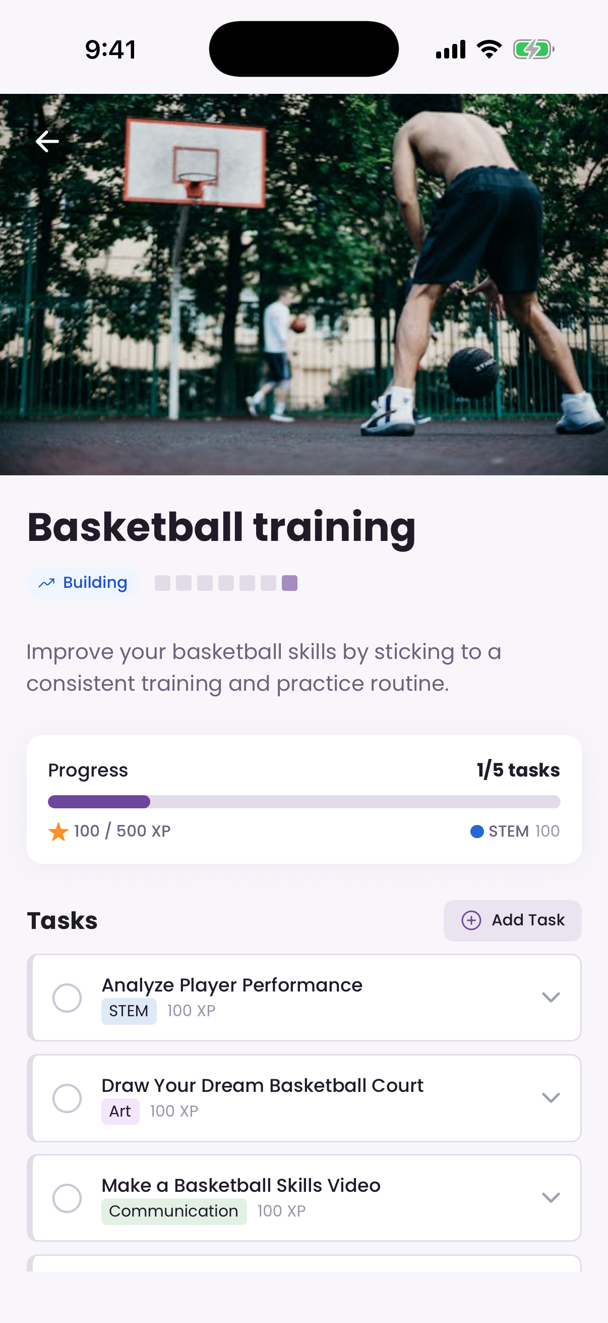 A basketball project in the Optio app