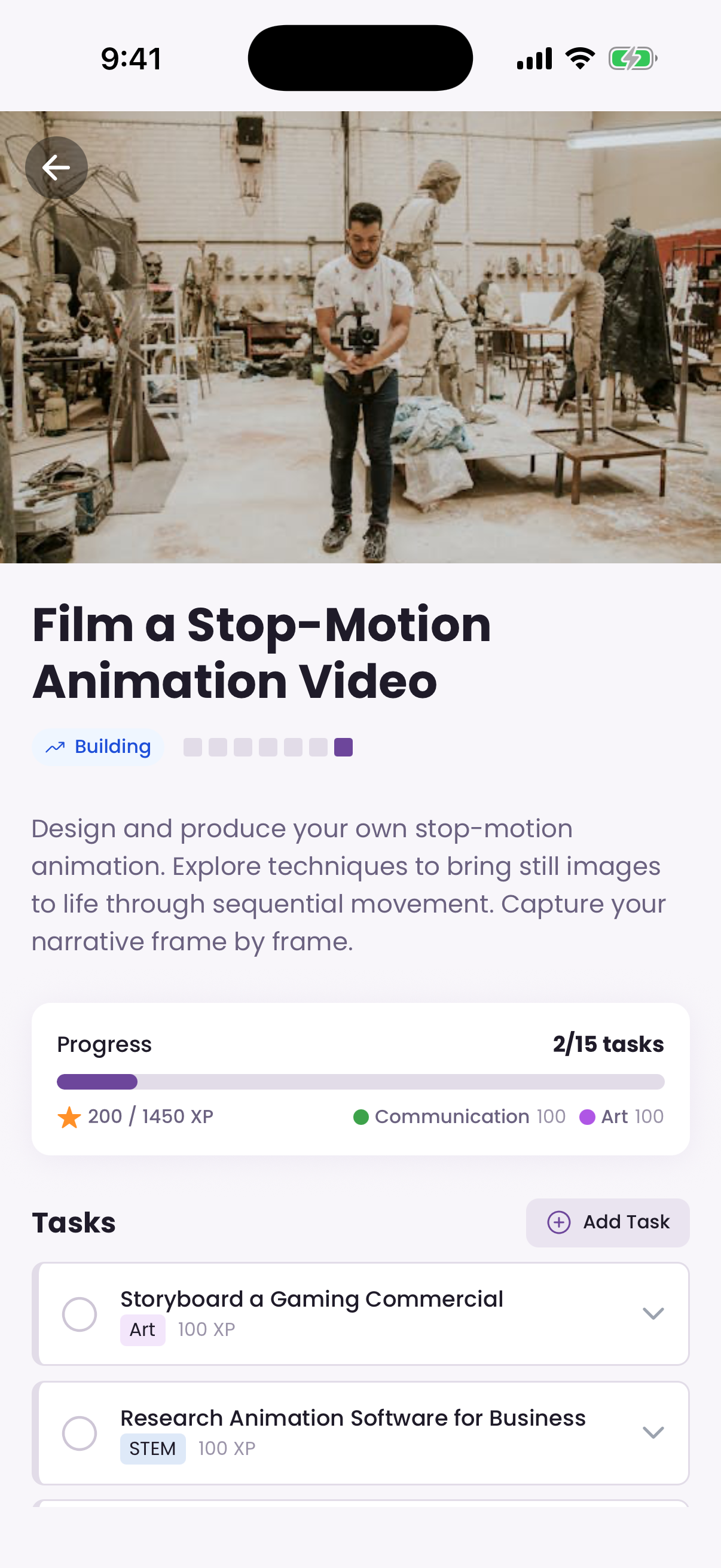 A stop motion animation project in the Optio app